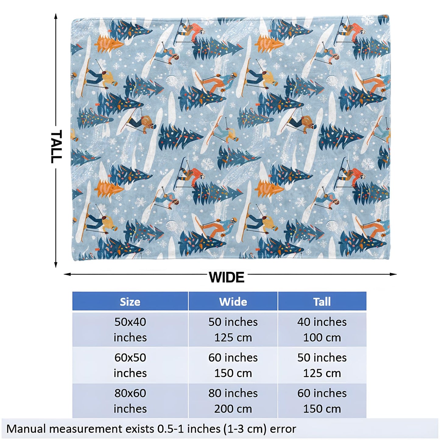 Winter Skiing Throw Blanket for Girls Boys Kids Adults, 50x60 in, Cozy Flannel Blanket for Bedroom, Camping, Couch, Room Decor, Fuzzy Warm Soft Gifts