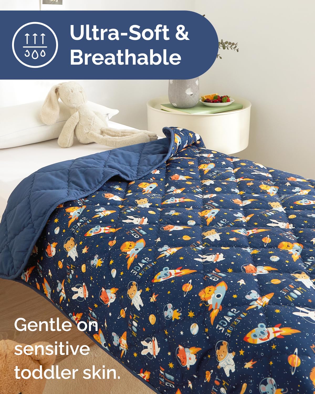 Space Toddler Comforter - Down Alternative Toddler Microfiber Comforter - Lightweight & Warm Baby Quilt Blanket - Soft & Breathable - Kids Duvet Insert for Crib & Stroller - Machine Washable - 39x47