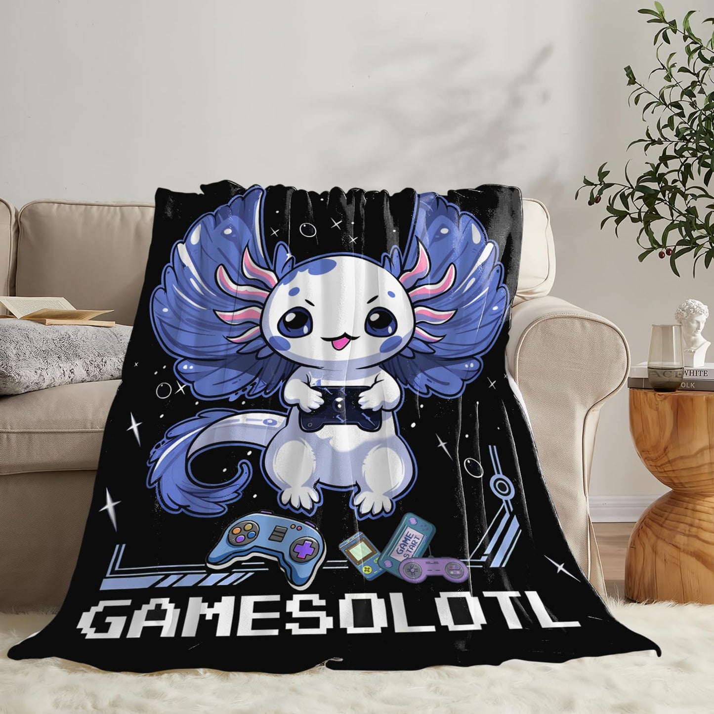 Tijuboni Axolotl Gaming Throw Blanket Game Gifts for Girls Boys Women Men Kids Adults Soft Flannel Fleece Blanket for Couch Sofa Bed Home Decor 40"x50"