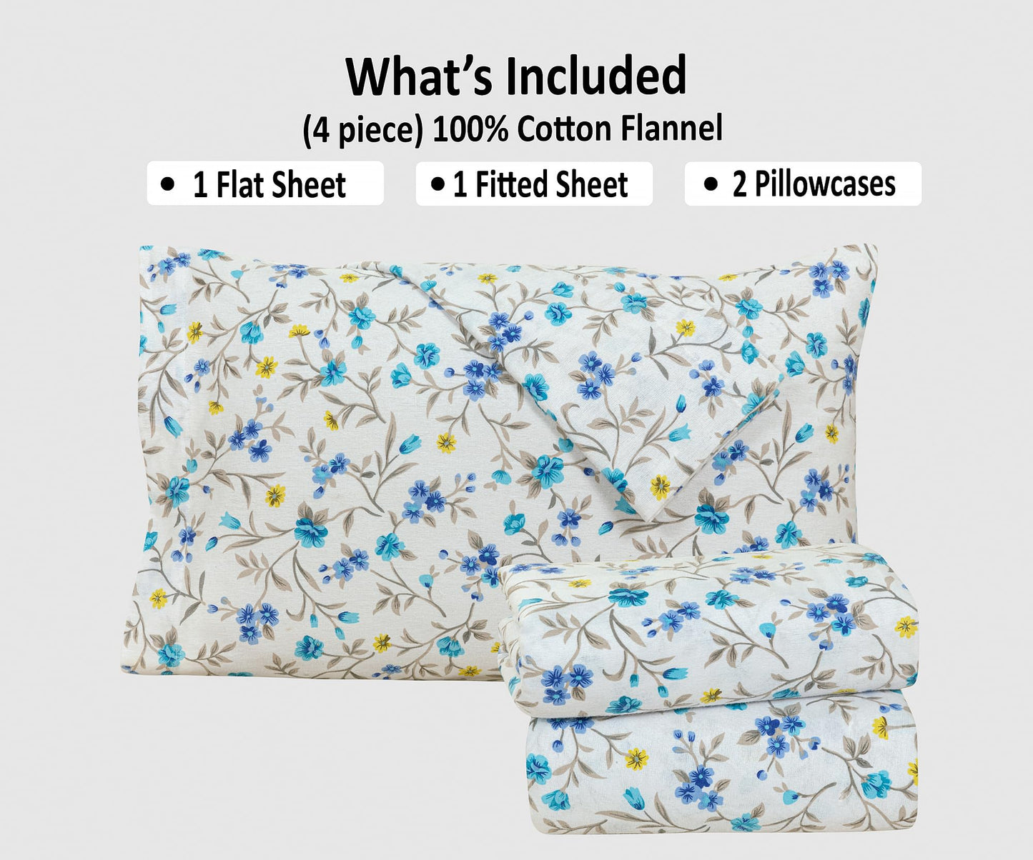 Bliss Casa 4-Piece 100% Cotton Extra Soft Flannel Sheet Set Full - Double Brushed Deep Pockets, Breathable Full Size Flannel Sheets - Warm and Cozy Bed Sheets - All Seasons Heavyweight Bed Set