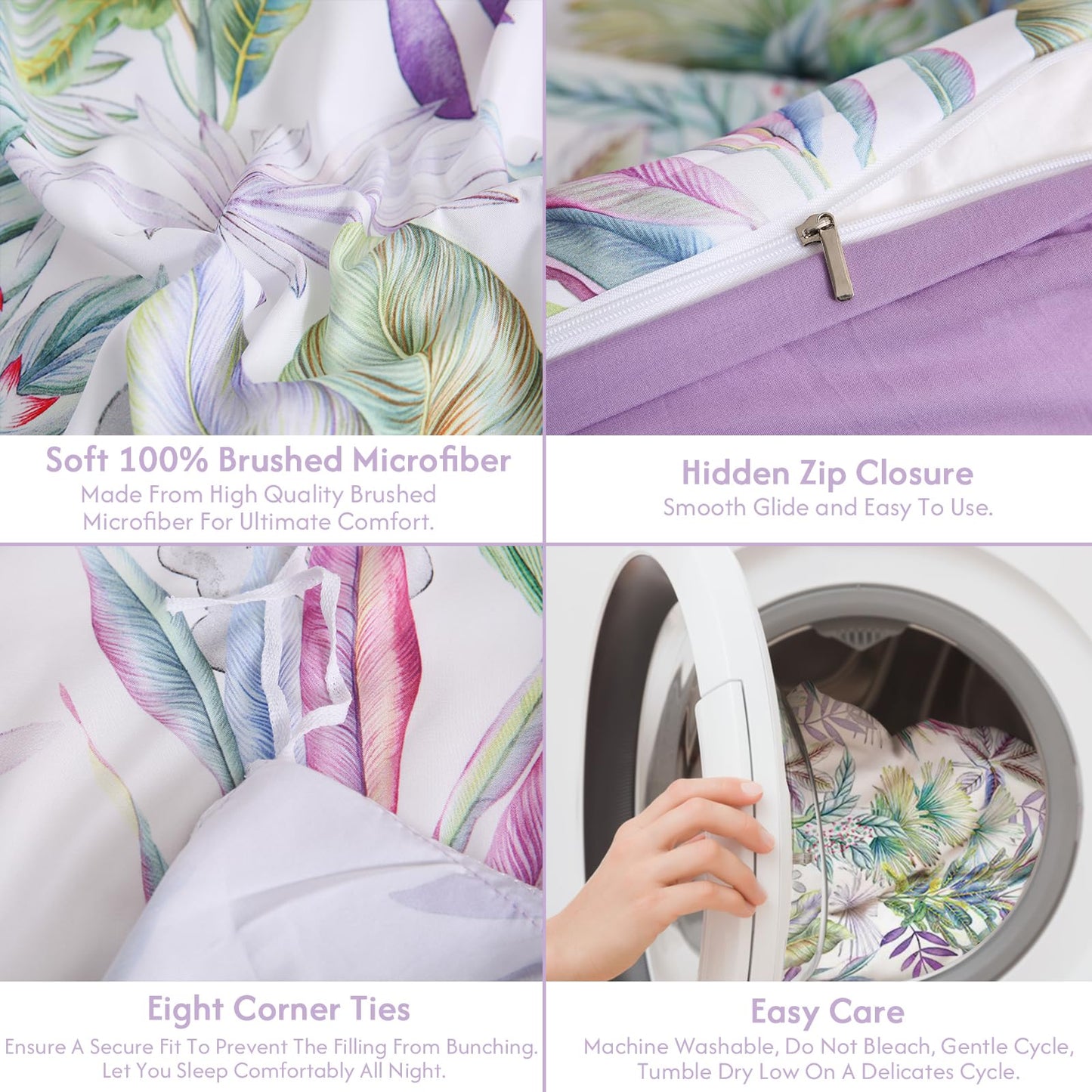LONAVA Queen Botaincal 3 Pcs Duvet Cover Set, Breathable Soft Microfiber Lavender Lining Comforter Cover with Zipper Closure, and 2 Anti-Pilling, Fade Resistant Pillowcases, Tropical