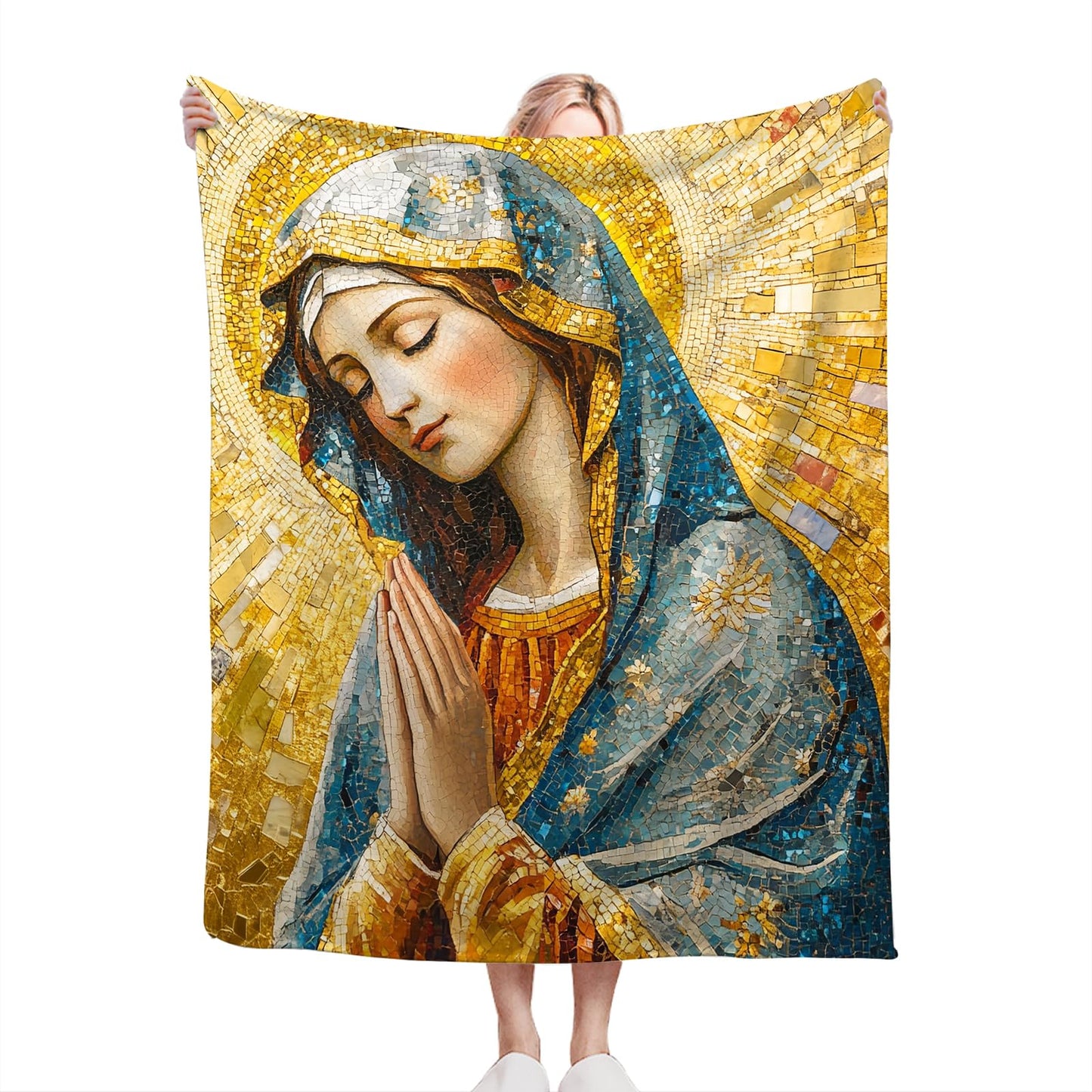 Virgin Mary Blanket Soft Fuzzy Fleece Golden Mother of God Catholic Blankets Decor Cozy Warm Plush Flannel Blanket Gifts for Boys Girls Men Women Home Chair Sofa Couch Bed 50"X40"