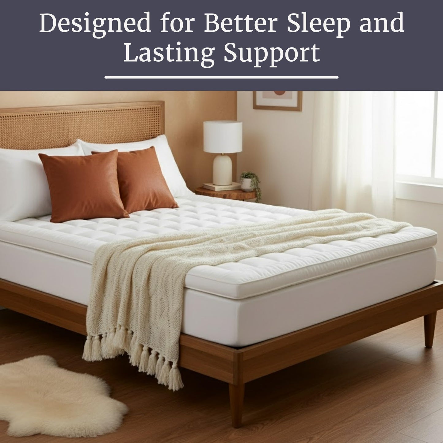 Down Alternative Mattress Topper-King Size- 3” Gusset Hypoallergenic Fiber Filled Pillowtop Pad for Cushion & Support-Microfiber Cover- by Lavish Home