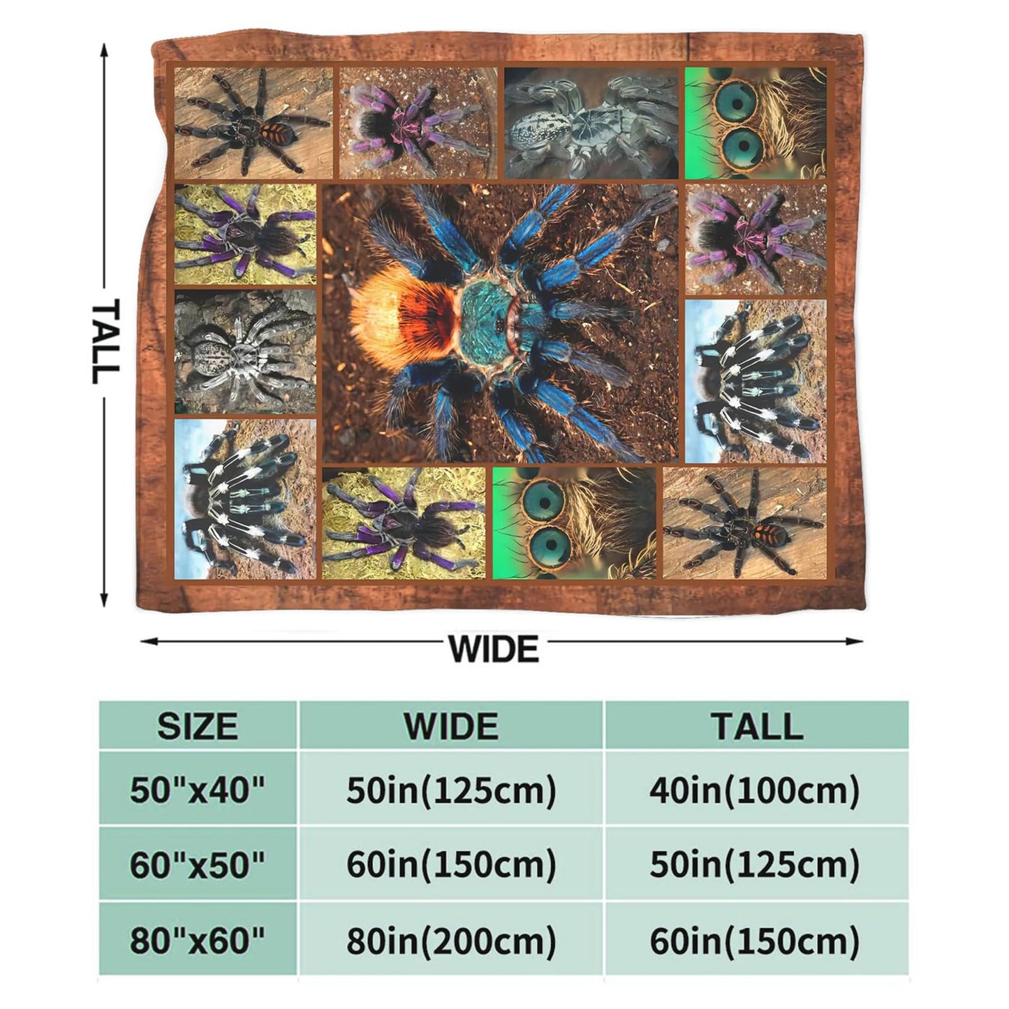 Tijuboni Tarantula Spider Throw Blanket Spider Gifts for Boys Men Girls Women Kids Adults Soft Flannel Fleece Blanket for Couch Sofa Bed Home Decor 40"x50"