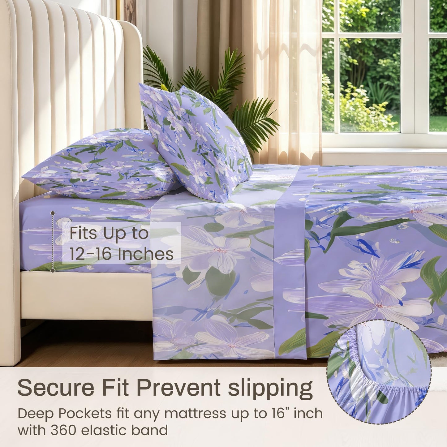 Purple Floral California King Bedding Set Romantic Flower Sheet Sets