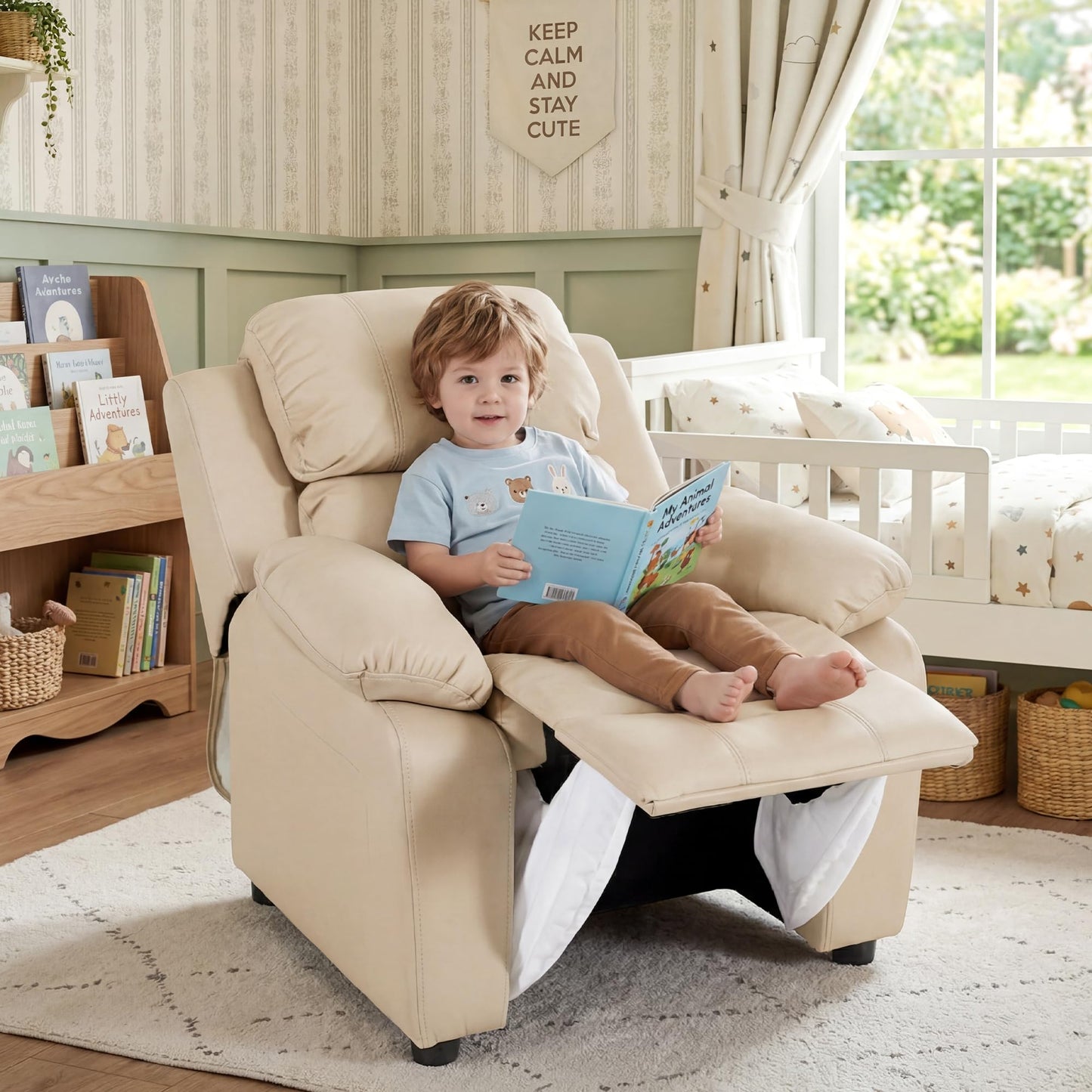 Kids Recliner Chair Storage Arms Reclining Toddler Push Back Sofa Ages 2-8
