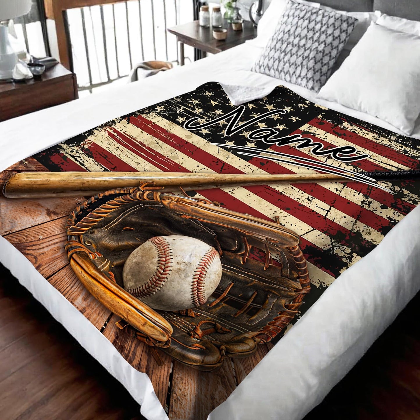 PAKKITOP Baseball Blanket, Personalized Boys Throw Blanket for Baseball Lovers Team Players, Custom Retro 40x50 Inches Blanket Gift for Son Nephew on Chair Sofa Couch Bed Decor
