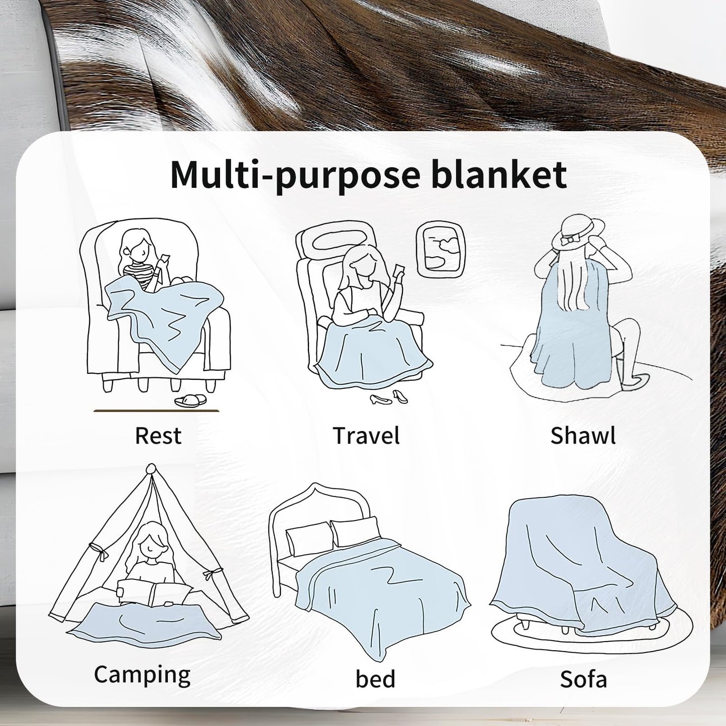 ANIOXCK Throw Blanket for Couch, 300GSM Warm Soft Cozy Flannel Blanket, Cute Blanket for All Seasons Bedroom Home Decor Gifts, Retro Cowhide 50x60 Inches