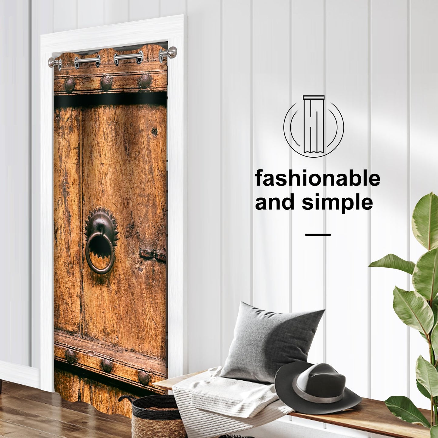 Rustic Barn Door Curtains for Doorways, Farmhouse Blackout Privacy Curtain for Doorway, Sound Proof Room Divider Drapes Closet Curtain for Bedroom Living Room, 34 x 80 Inch