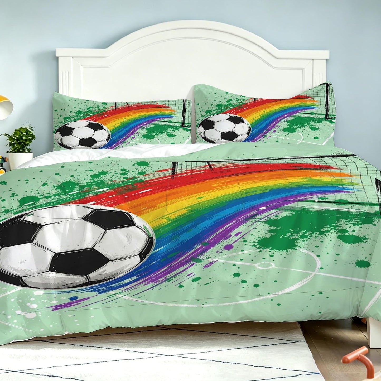 kxry Soccer Comforter Set King Size Graffiti Splash Sport Bedding for Boys