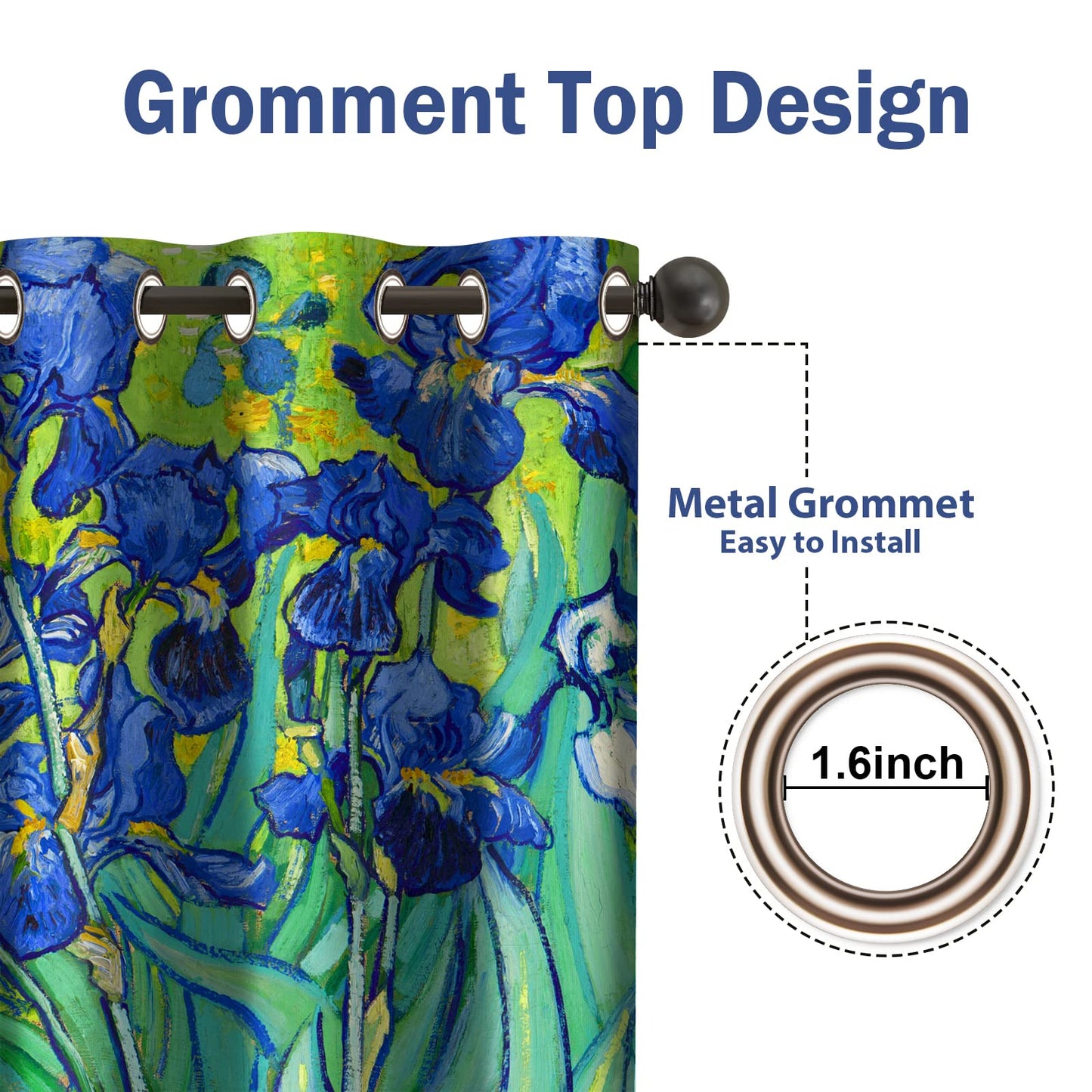 Jekeno Irises Blackout Curtains Blue and Purple Iris Flowers Floral Art Decor Home Bedroom Living Room Abstract Art Decoration Darkening Grommet Window Drapes 2 Panel Set, 52"x84"