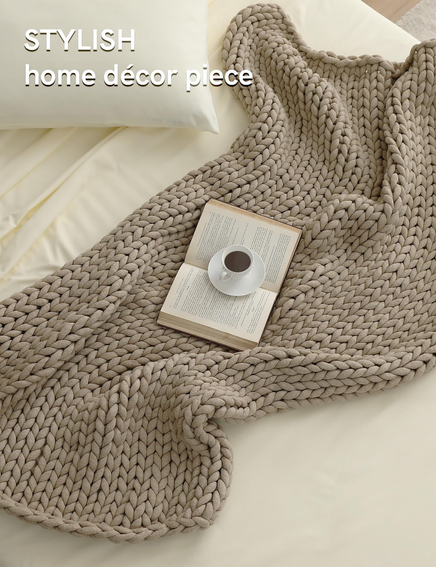 YnM Chunky Throw Blanket, Medium-Weight, Hand Knitted, Skin Friendly, Ventilated and Breathable, Machine Washable, Home Décor Piece for Couch, Sofa and Bed (Beige, 40x50 Inch)
