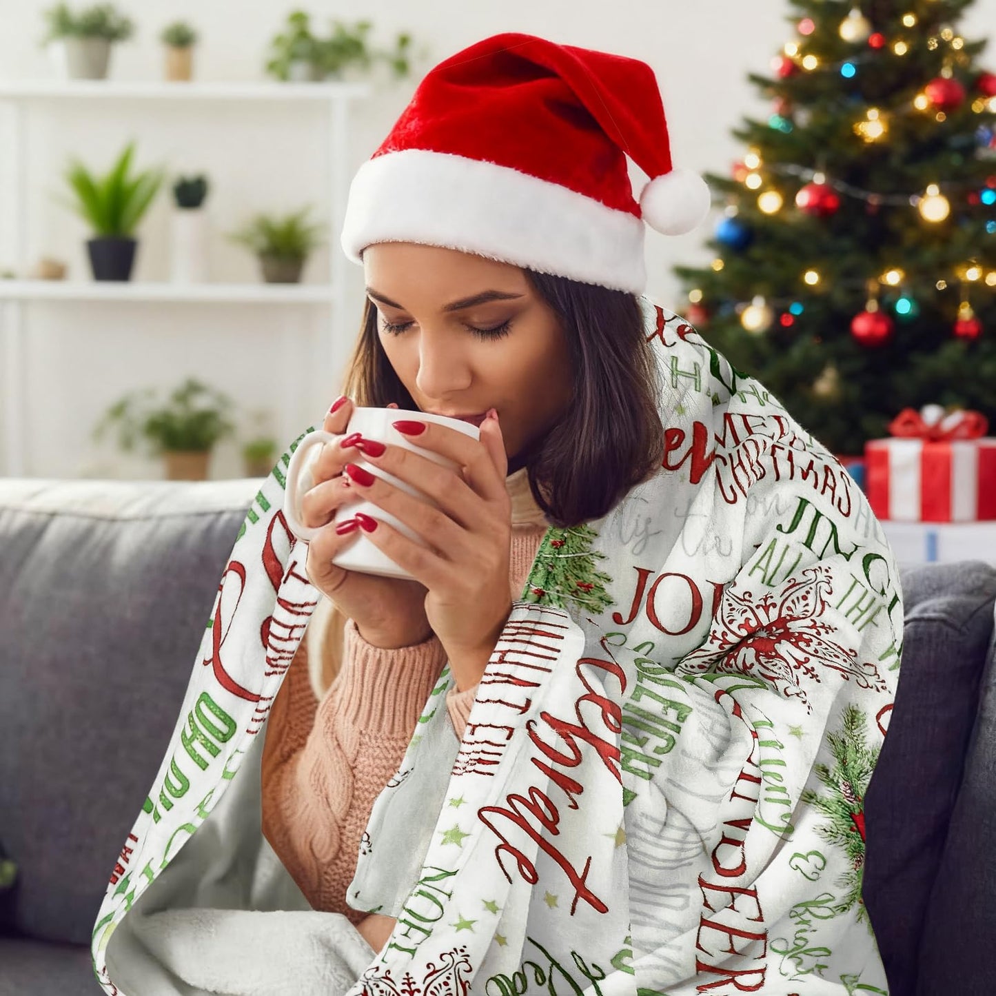 Christmas Throw Blanket Winter Fleece Flannel Blanket Merry Soft Cozy Plush Blankets for Couch Bed Sofa Joy Holiday Decor 60"X50"