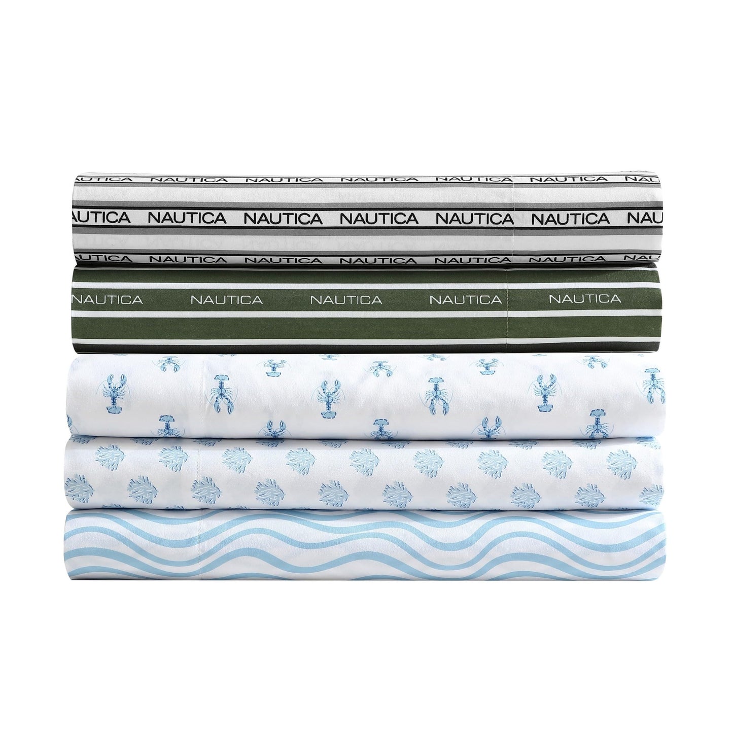 Nautica - Sheet Set, Breathable & Cooling Microfiber Bedding with Matching Pillowcases, Deep Pocket, Fully Elasticized (Linearly Waves Ocean Breeze Blue, Queen)