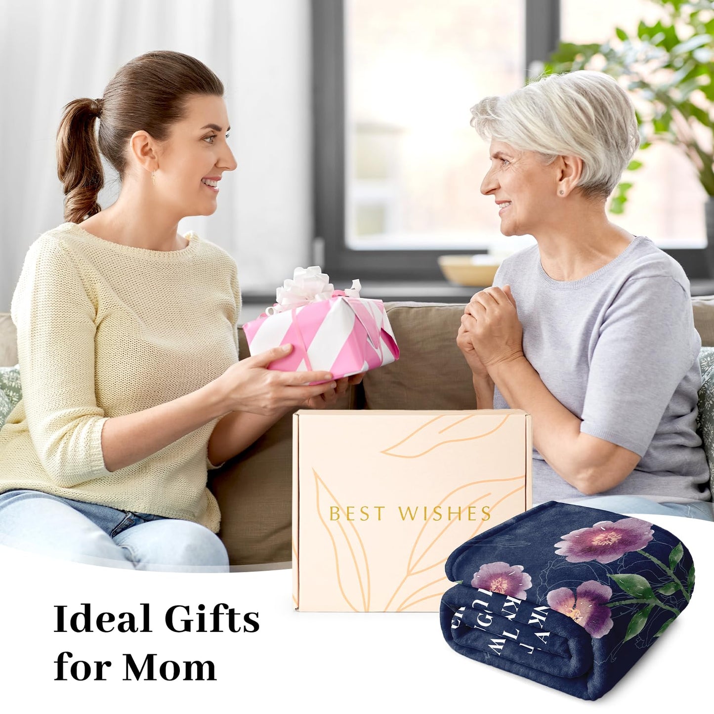 Silkwishes Gifts for Mom Mothers Day Birthday Gifts for Mom Blanket, Moms Gifts from Daughter Son, for Mother Gifts Mommy Blanket 60" x 50" Blue with Purple Flower