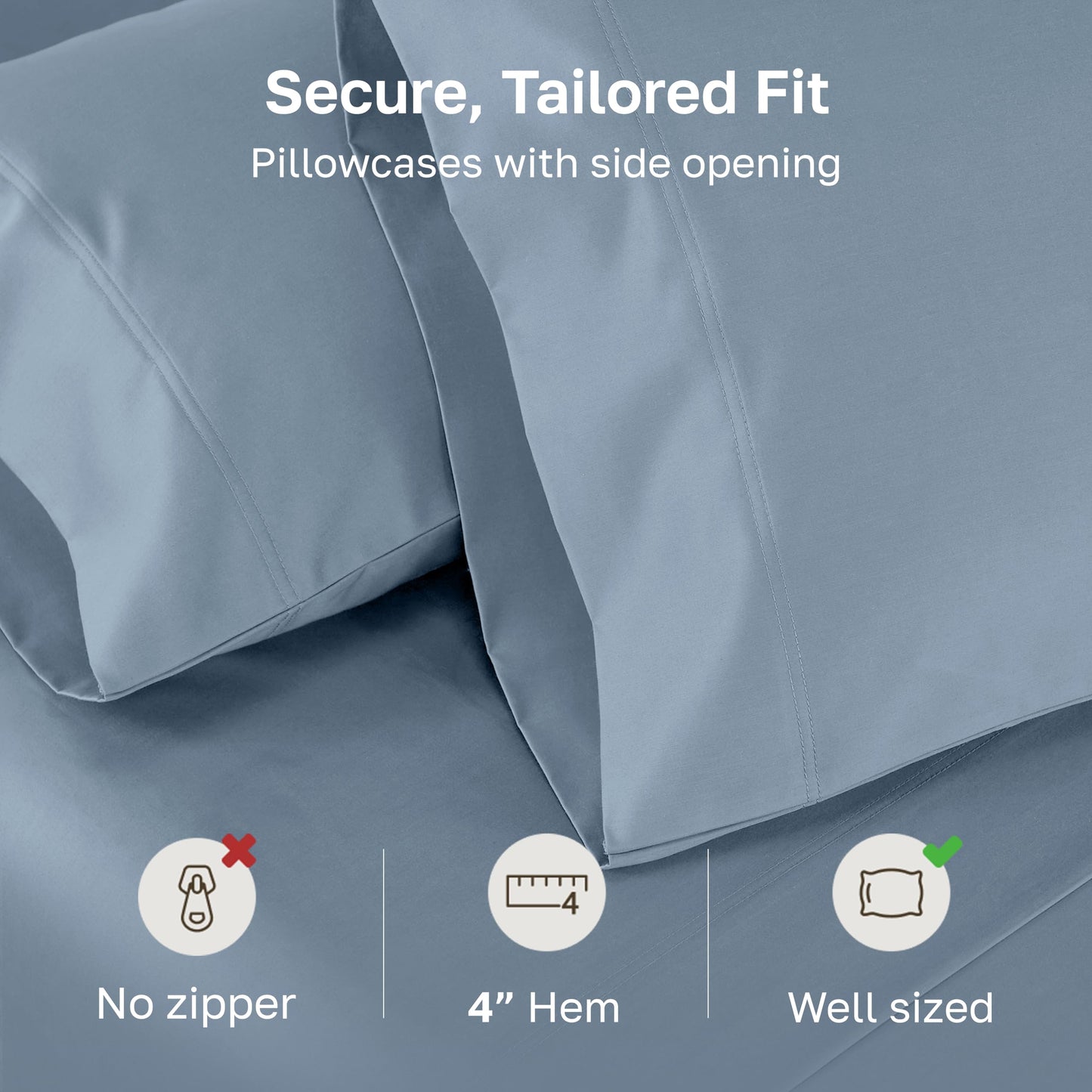 Heirloom Soft, Smooth & Thick Certified 800 Thread Count 100% Cotton Sateen, 2 Pillow Cases King Size, Fits King Pillows (Dusty Blue)