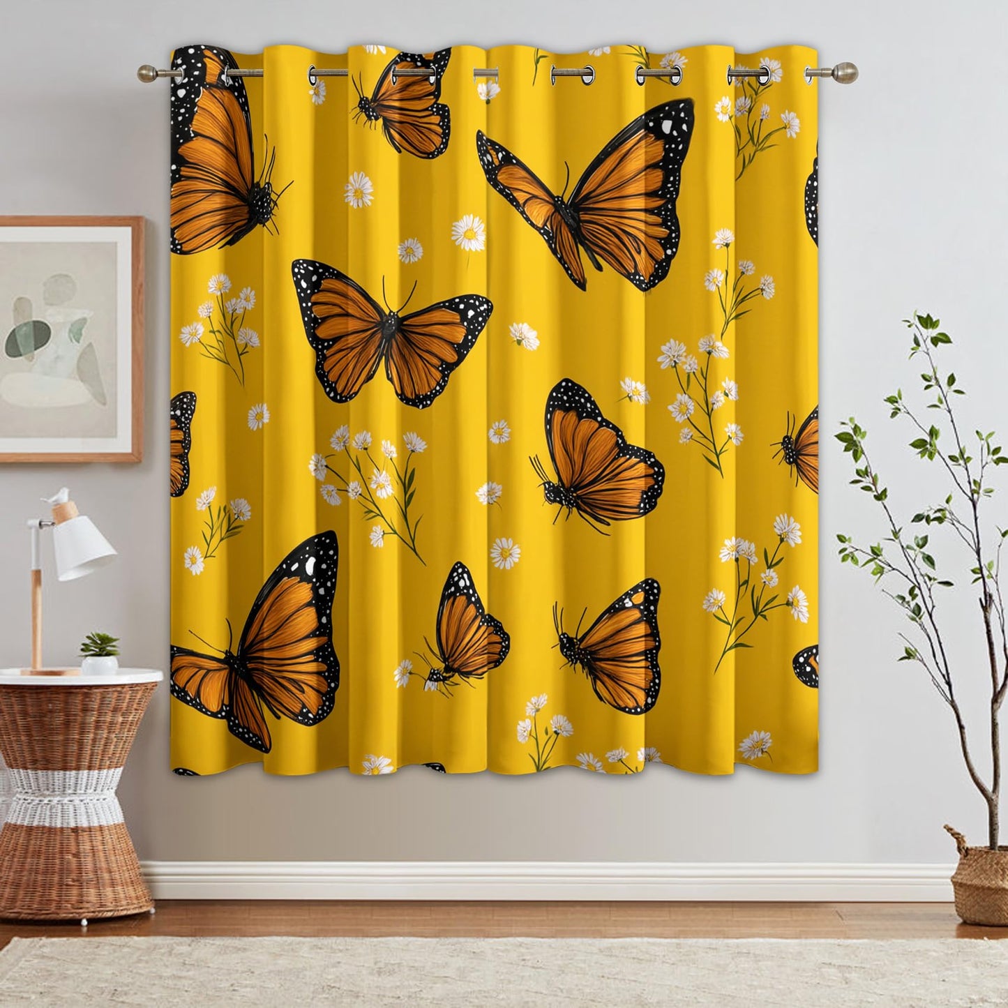 Butterfly Curtains Blackout, 39 Inch - Butterflies Yellow Window Drapes for Home Decor, Kitchen, Bedroom, Butterfly Room Decor, Grommet & Thermal Insulated, 2 Panels AC1122