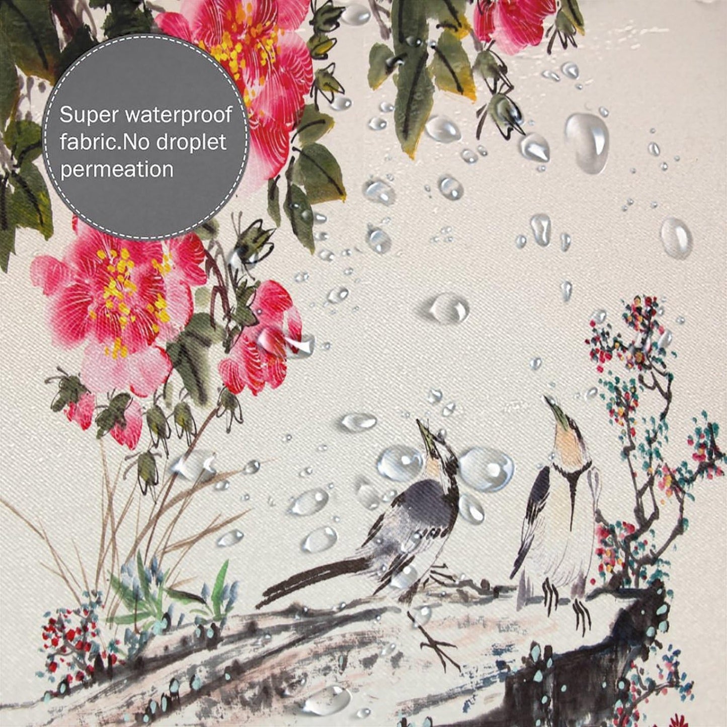 DDCBNS Chinese Traditional Ink Painting Shower Curtain,Japanese Cherry Blossom Spring Nature Flower Birds Print Shower Curtain for Bathroom Decor Fabric Waterproof Upholstery Hook 66x72inch