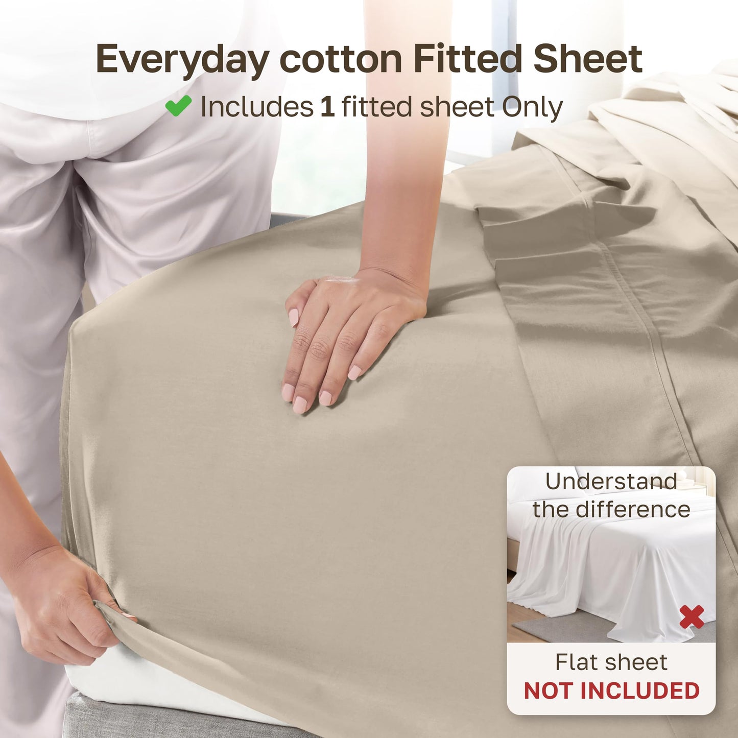 California Design Den Soft 100% Cotton Fitted Sheet King, Deep Pocket, Durable Sateen, All-Around Elastic, Headside/Footside Indicators, Fitted Sheet Only - Beige (Warm Taupe)