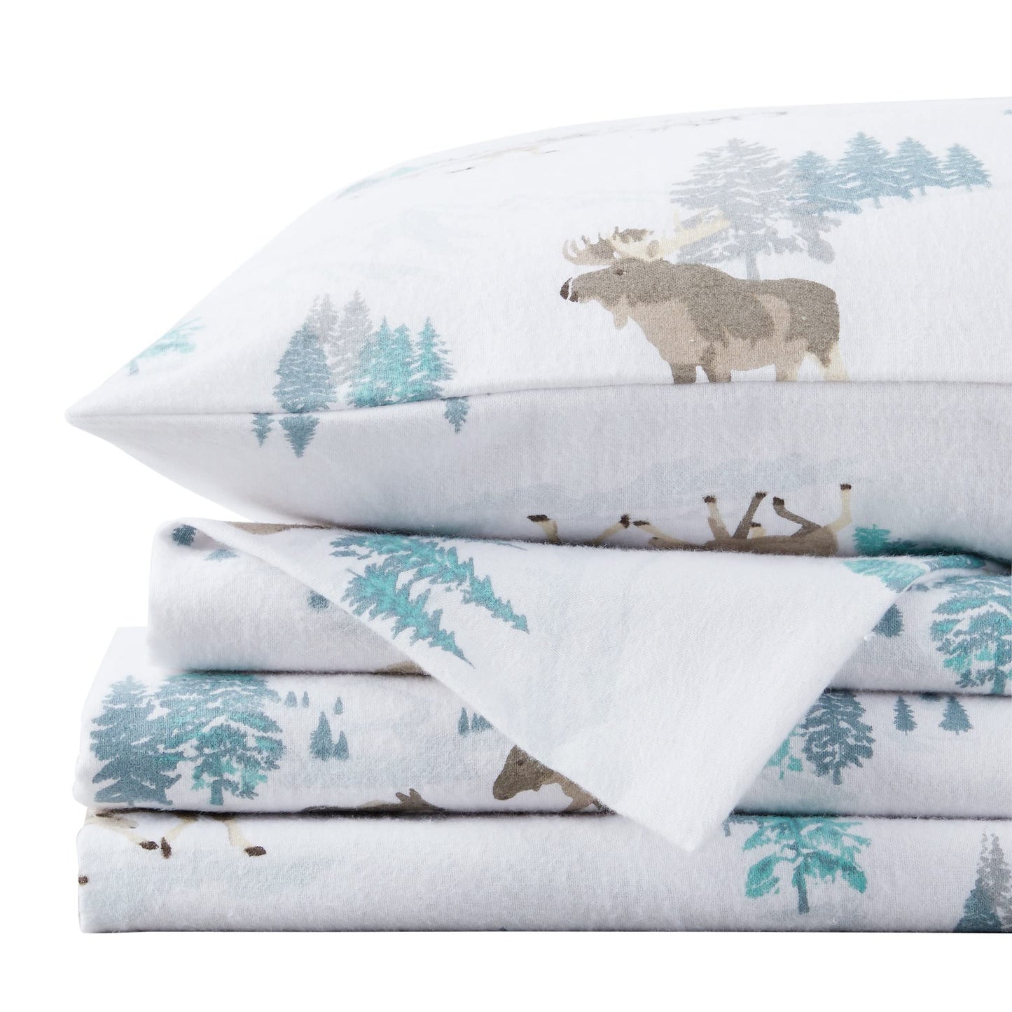 Market & Place 100% Turkish Cotton Flannel Sheet Set | 4 Piece Deep Pocket Novelty Cozy Winter Bed Sheets | Double Brushed for Extra Softness & Comfort | Alpine Collection (Queen, Moose)