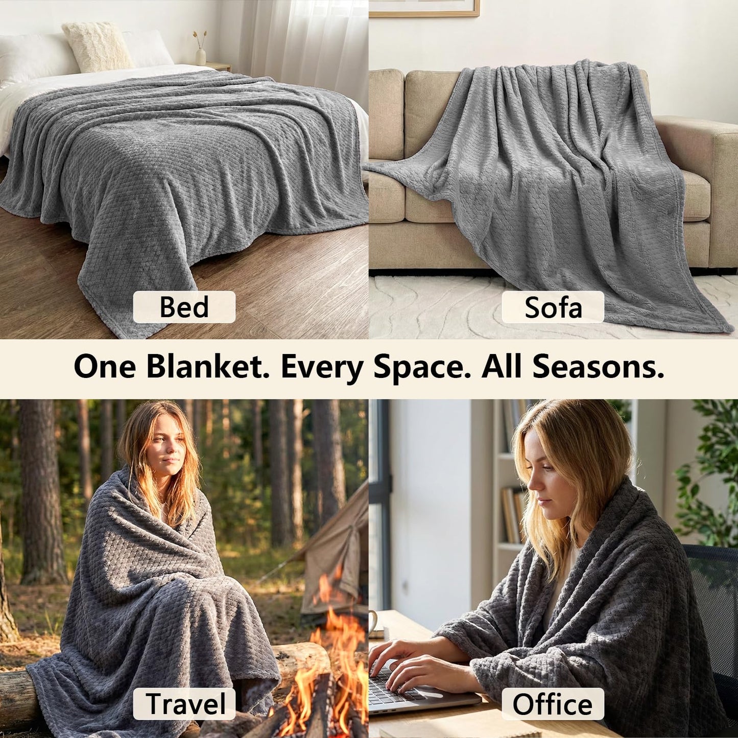 Kingcason Stone Gray 50x60 Breathable Fleece Throw Blanket for AC Rooms