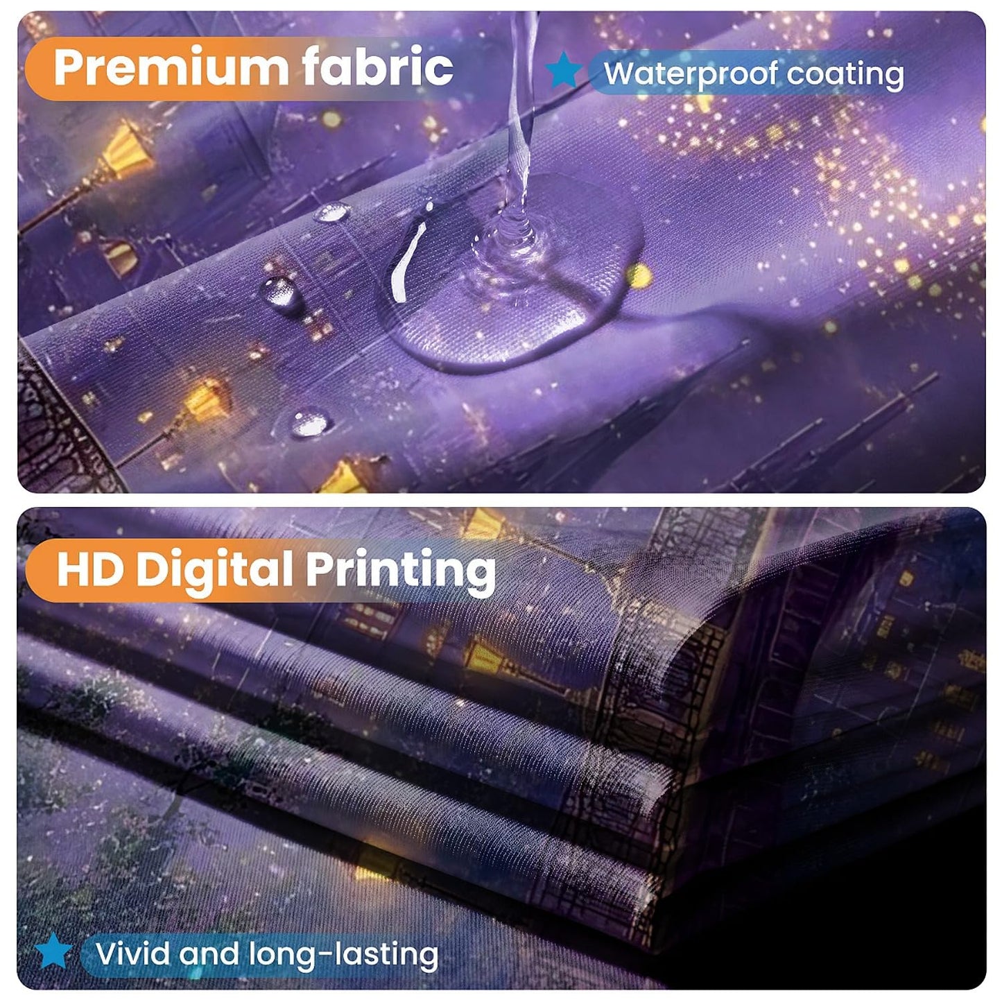 TANGXUNFA Purple Nighttime Landscape Shower Curtain for Bathroom, Water-Resistant Long Shower Curtain Set 72x72 Inch with Metal Grommets and 12 Metal Hooks