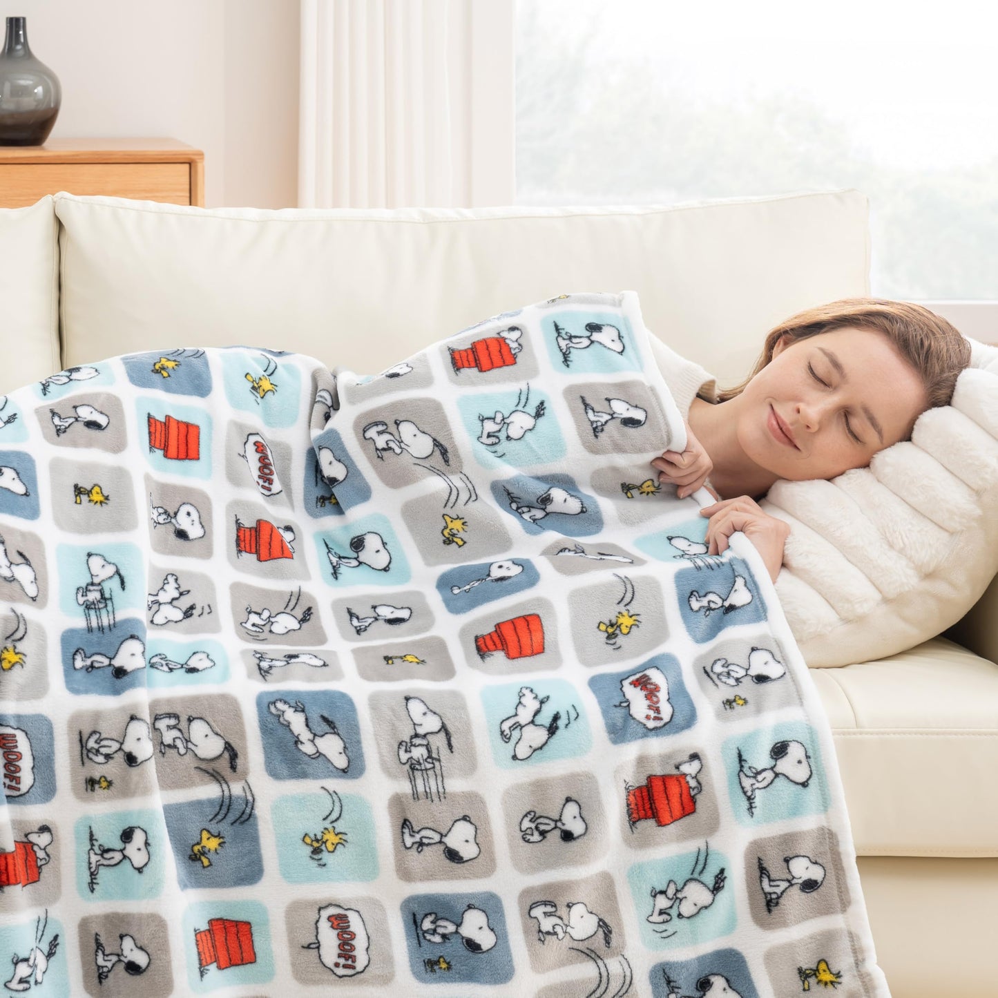 Berkshire Blanket Peanuts VelvetLoft Cute Character Snoopy Plush Throw Blanket,Peanuts Snoopy Woof Blue,Throw 55 in x 70 in (Official Peanuts Product)