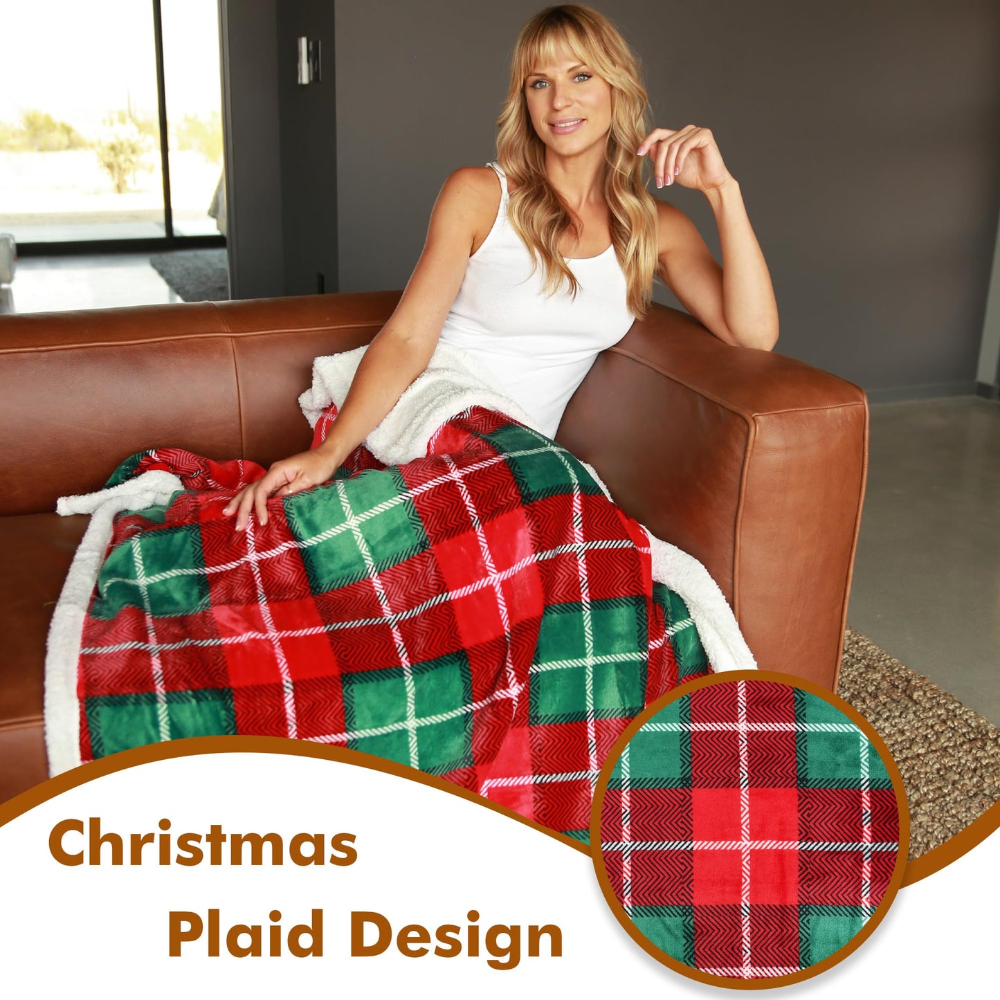 Red Buffalo Plaid Christmas Throw TV Sherpa Blanket 50" x 60", Super Soft Warm Comfy Plush Fleece Bedding Couch Cabin Decorative Throw Blanket