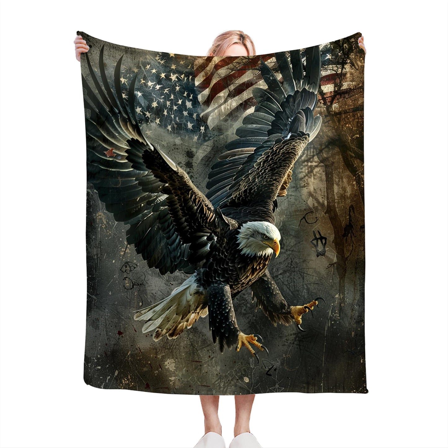 American Eagle Bald Eagle Throw Blanket - Soft, Warm & Cozy Fleece for Couch, Sofa, Bed - 50"x40" - Flag Pattern - Unisex Adults & Kids