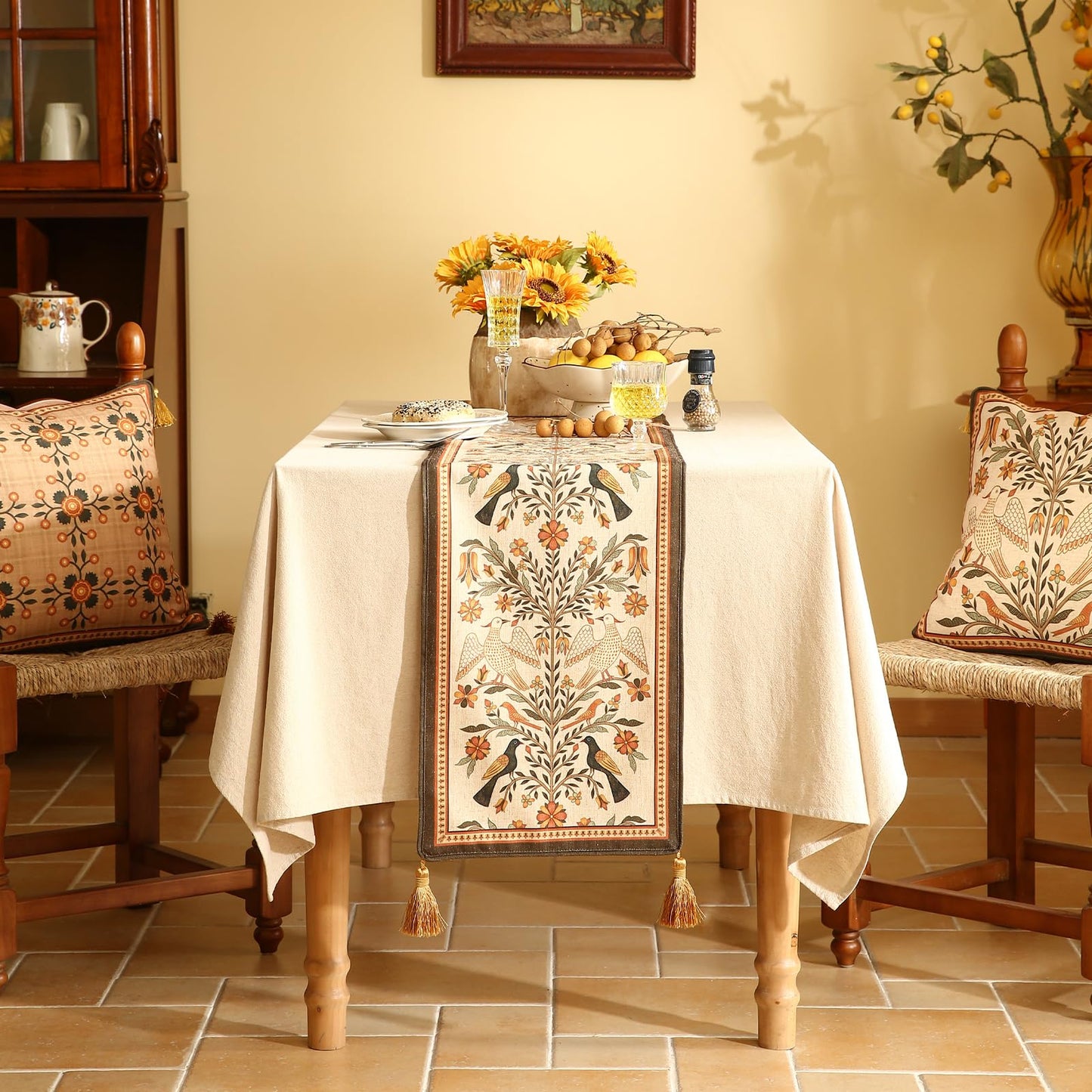 bilin gaier Designer French Linen Small Table Runner,63"x12"-Seville