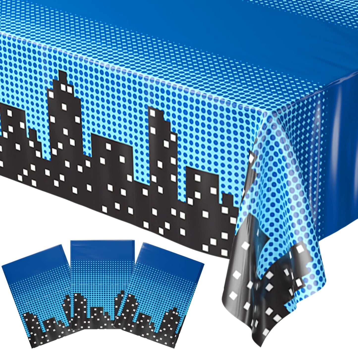 Blue Orchards Superhero Cityscape Table Covers (Pack of 3) 108"x54" XL - Superhero Table Cloth for Parties, Birthday Party Supplies, Boy Birthday Party Decorations, Super Hero Brithday Party