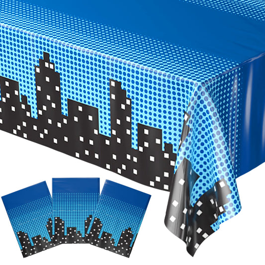 Blue Orchards Superhero Cityscape Table Covers (Pack of 3) 108"x54" XL - Superhero Table Cloth for Parties, Birthday Party Supplies, Boy Birthday Party Decorations, Super Hero Brithday Party