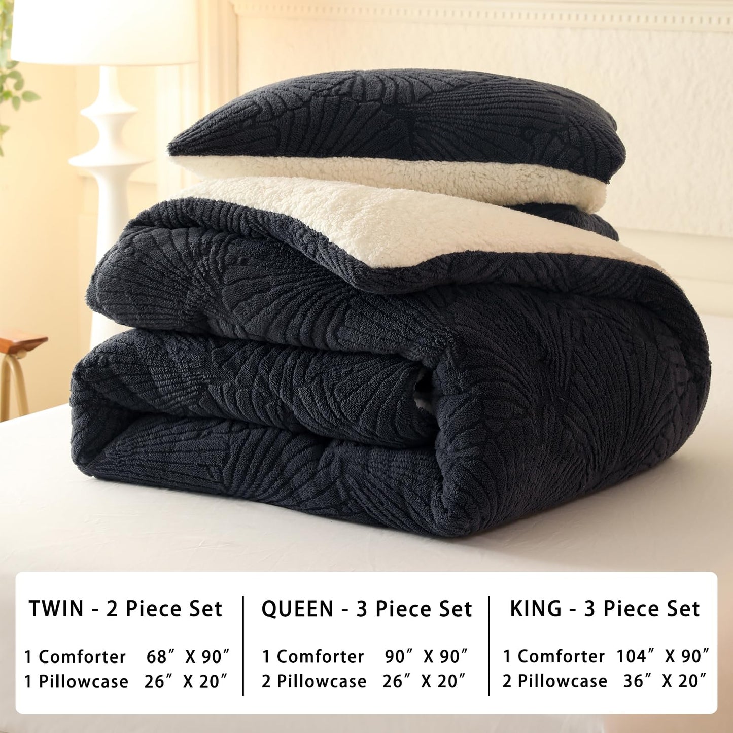 tohrisa Seashell Jacquard Sherpa Comforter Set Warm Cozy Premium Bedding 3 Pieces, King Size Geometric Pattern Quilt Comfort er with 2 Pillowcases(104"X90" Grey)