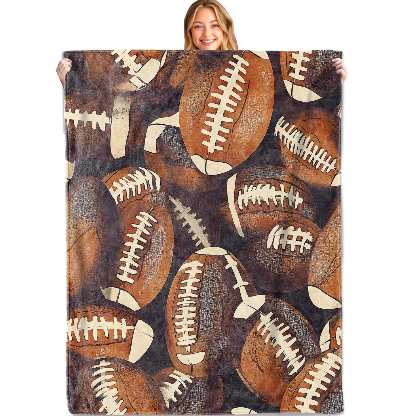MIEPOS Football Throw Blanket,50x60in,Soft,Lightweight Flannel,Realistic Sport Balls Blankets - Gifts for Kids Women,Game Day Lovers,for Couch Office Travel,Home Living Room Cool Decor
