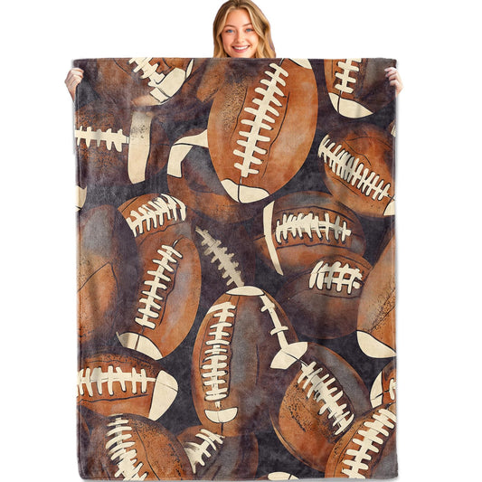 MIEPOS Football Throw Blanket,50x60in,Soft,Lightweight Flannel,Realistic Sport Balls Blankets - Gifts for Kids Women,Game Day Lovers,for Couch Office Travel,Home Living Room Cool Decor
