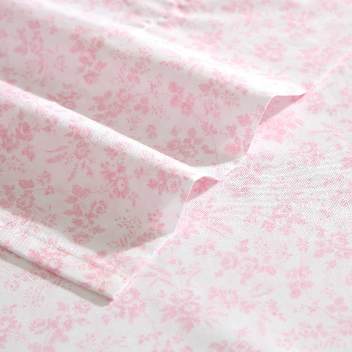 Laura Ashley - King Sheet Set, Crisp & Cool Cotton Percale Bedding with Deep Pockets, Lightweight for Year Round Comfort, Bed Sheets with Matching Pillowcases (Floral Toile Pink)