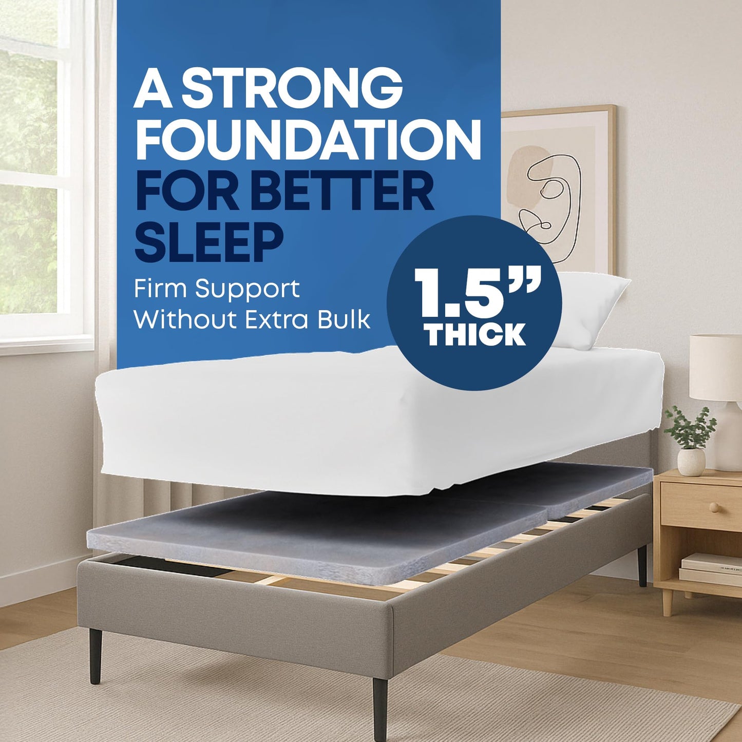 Treaton, 1.5" Split Wood Bunkie Board Twin Size Bed, Under Mattress Support, Fully Assembled, Fabric Ventilation Cover-Replaces Wooden Slats or Box Spring for Bed Frames
