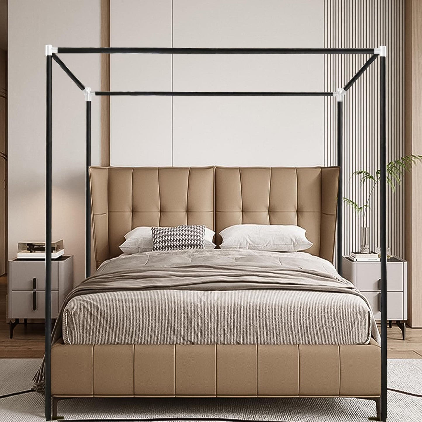 Jondow Stainless Steel Canopy Bed Frame King Size, Sturdy Post Poles Thicken King Size Canopy Frame for Metal Bed Wood Bed Bedroom Decor, Black