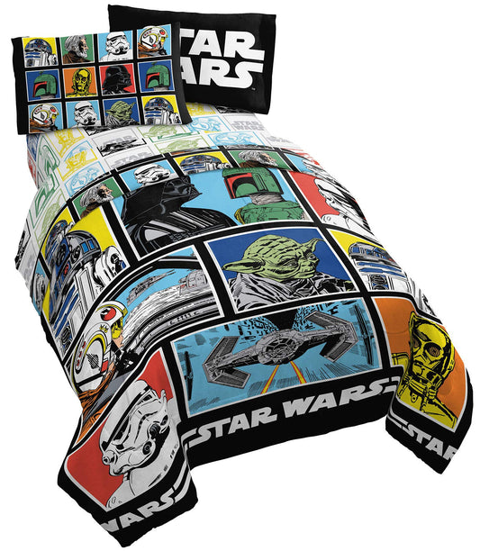 Jay Franco Star Wars Classic Grid 5 Piece Full Bed Set - Includes Reversible Comforter & Sheet Set - Bedding Features Luke Skywalker - Super Soft Fade Resistant Microfiber (Official Product)