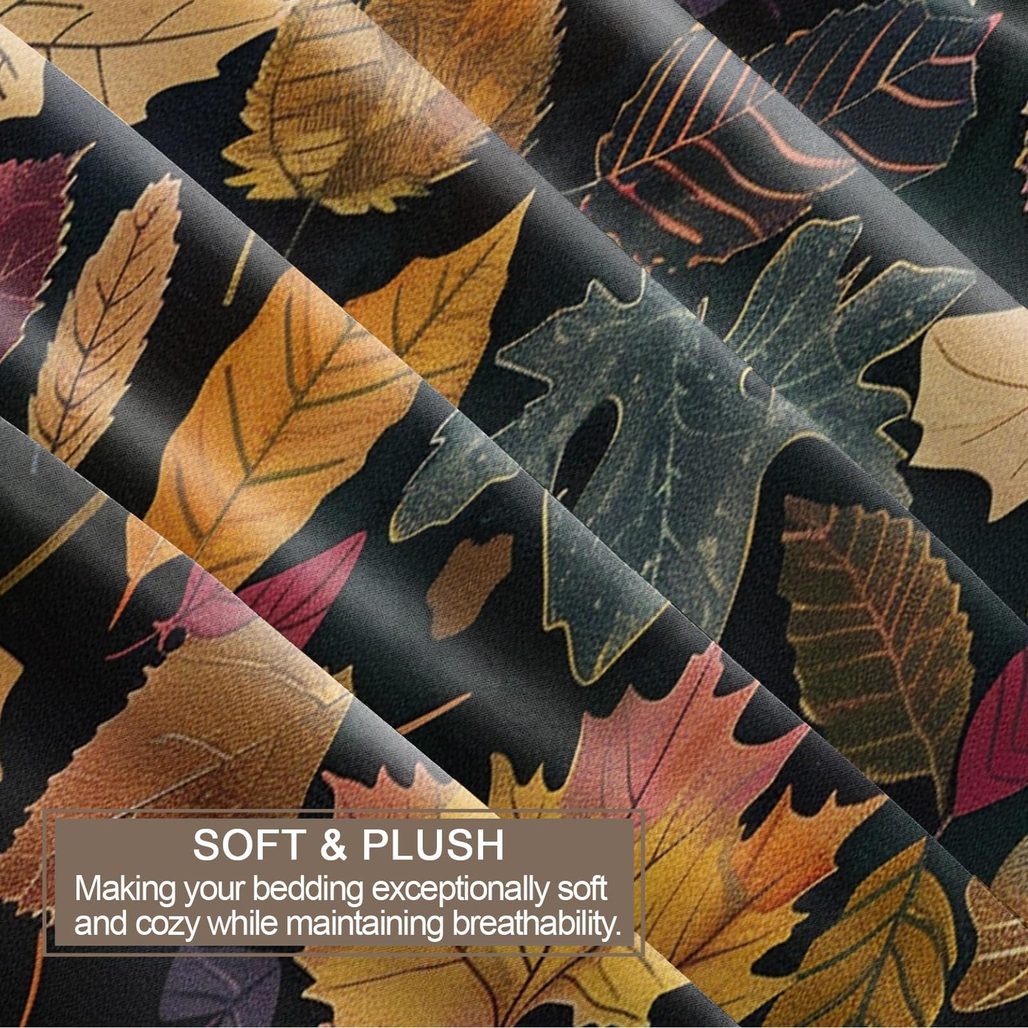 ZAMODE Fall Leaf Duvet Cover 120" x 98", Vintage Leaves Bedding Set, Autumn Plant Comforter Cover with Zipper Ties