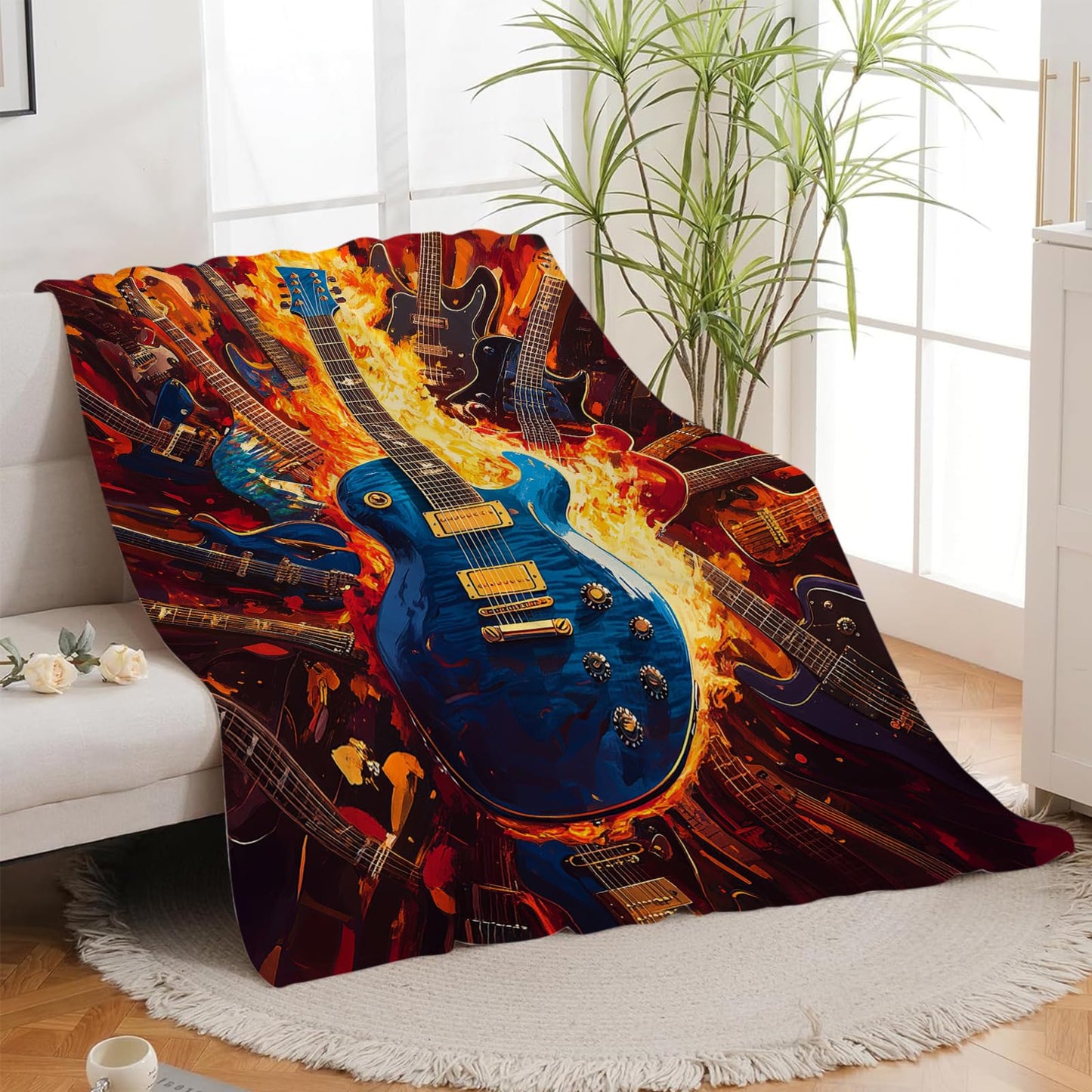 Guitar Blanket, Music Throw Blanket, Guitar Gifts, Rock Music Blankets, Guitars Stuff Fleece Flannel Plush for Women Men Boys Girls Adults Soft Bedding for Sofa Bed Studio Office Home Decor 40"X50"