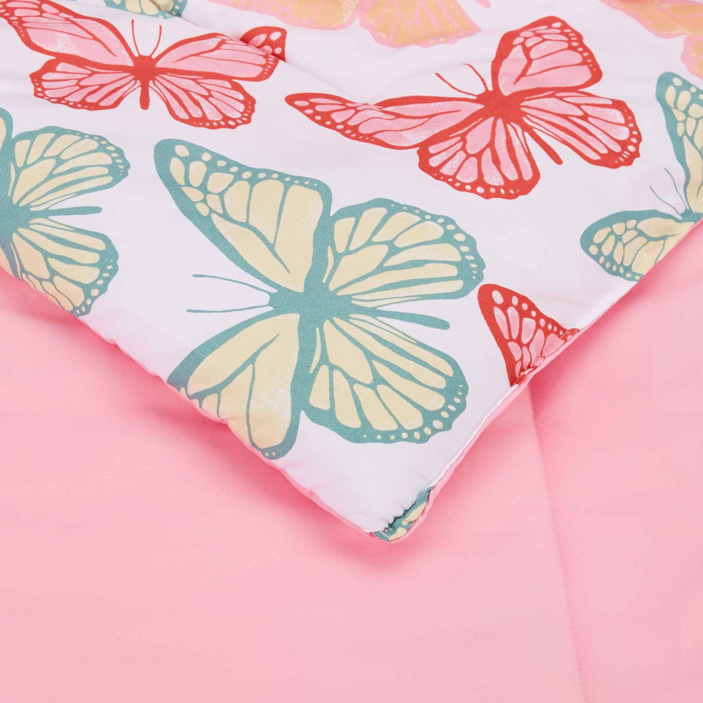 Amazon Basics 5-Piece Soft Microfiber Kid's Bed-in-a-Bag Bedding Set with Comforter, Sheets, Sham and Pillowcase, Twin, Butterfly Friends