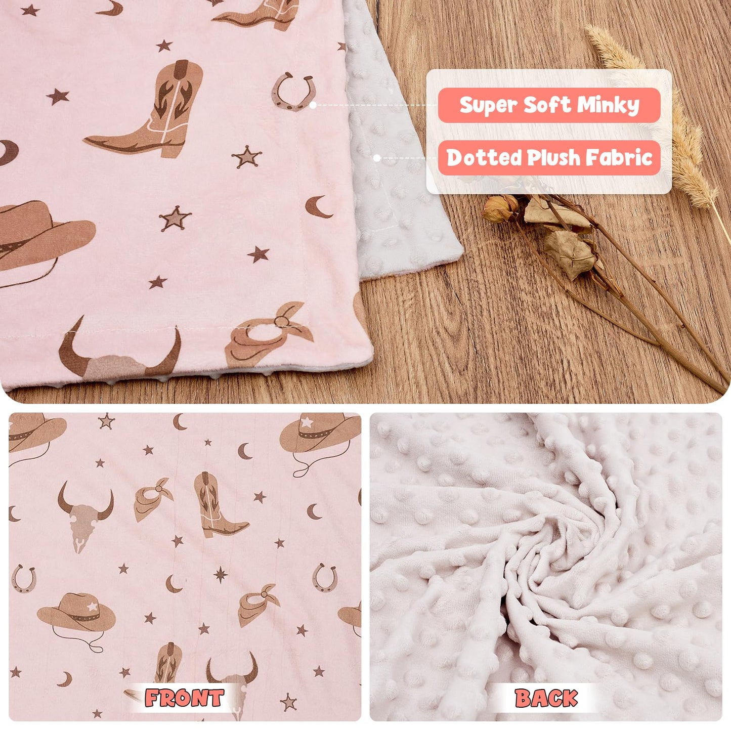Baby Blanket for Boys Girls Super Soft Double Layer Minky with Dotted Backing Cute Cow Crib Receiving Blanket Bed Throws for Newborns Nursery Stroller Toddler 30 x 40 Inch (Cowboy hat)