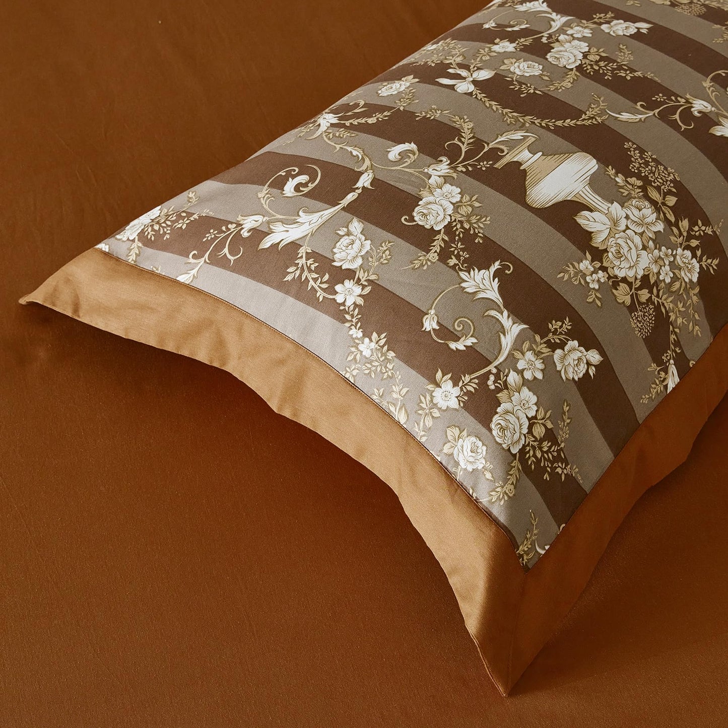 SUSYBAO Boho Flower Duvet Cover Queen 100% Cotton 3 Pcs Set 1 Vintage Brown Floral Duvet Cover with Zipper Ties 2 Pillow Shams Rustic Vase Botanical Chocolate Brown Hemmed Bedding Set Soft