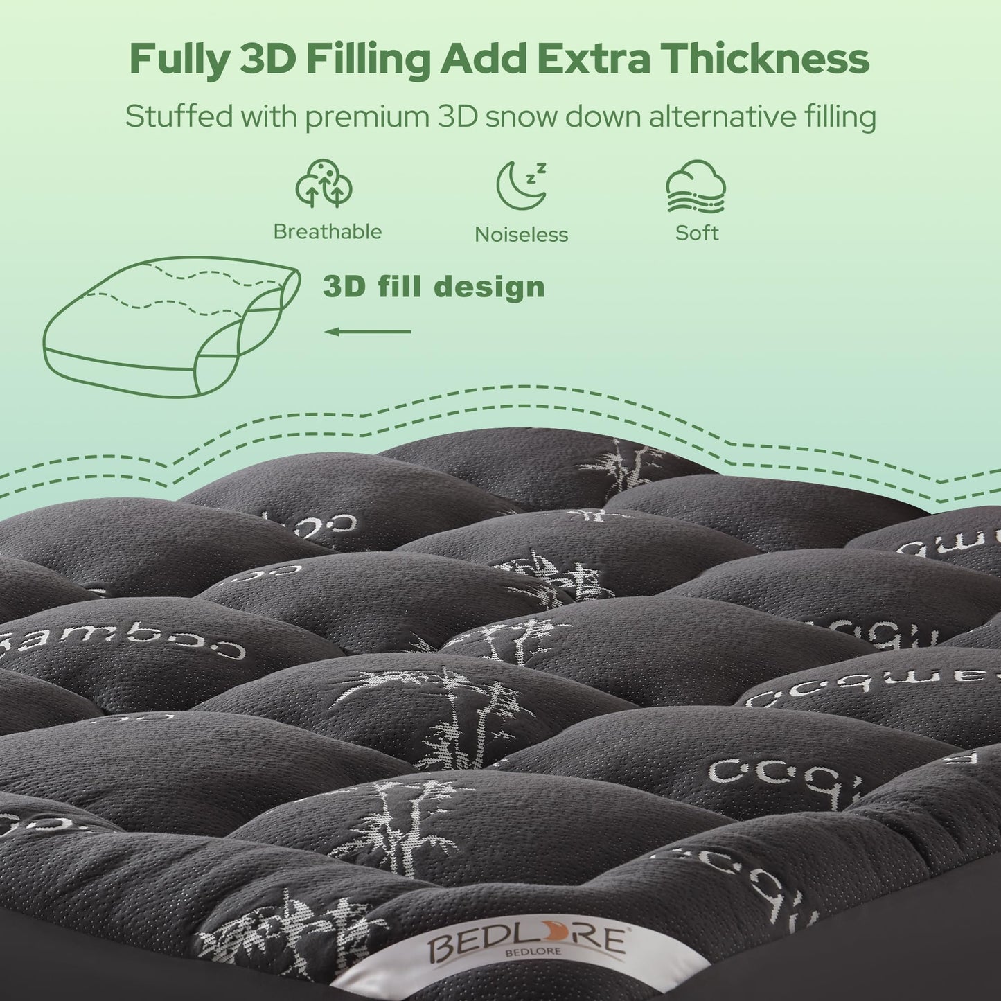 BEDLORE King Mattress Topper Viscose Derived from Bamboo, Thick Pillow Top Mattress Pad with Stretchable Pockets for 6"-18" Mattress, Soft Breathable Mattress Topper for Back Pain Relief(Dark Gray)