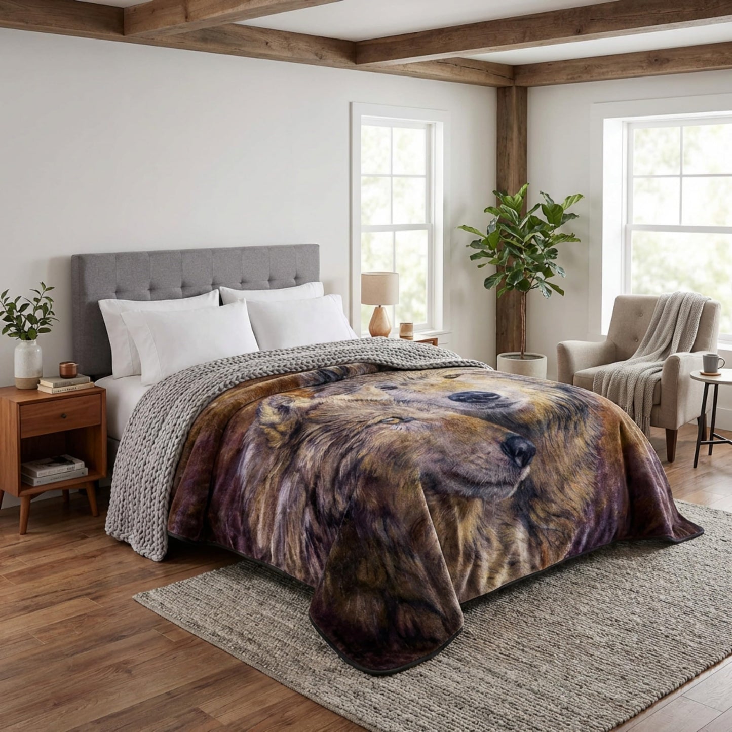 Home Bedford Wolf Blanket – 80x92-inch Printed Pair of Wolves Blanket - Plush Thick 8lb Faux Mink Queen Throw for Couch, Sofa, or Bed