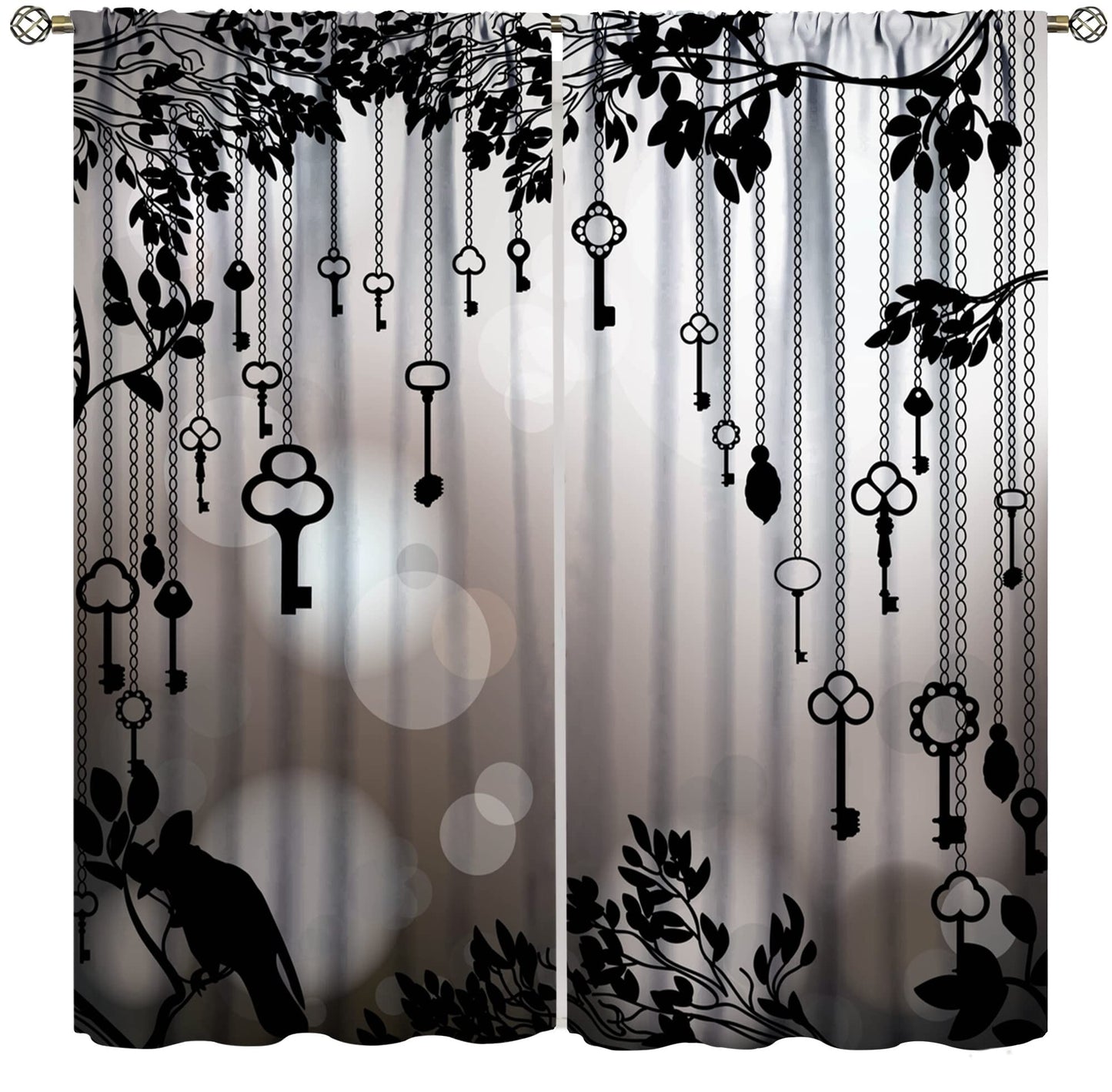Gothic Crow Curtains, Black Birds Crow Decor Window Treatments for Living Room, Crow Black Dark Wings Thriller Curtain Drapes 2 Panels, 72x63 Inch