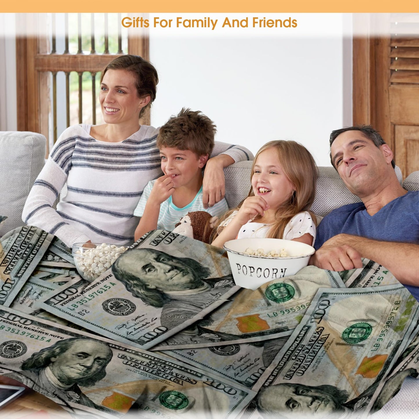 Hohoto USA Dollar Throw Blanket for Men Women, 100 Dollars Theme Decoration Gifts for Home Bedroom Living Room Couch Sofa 50"x60"