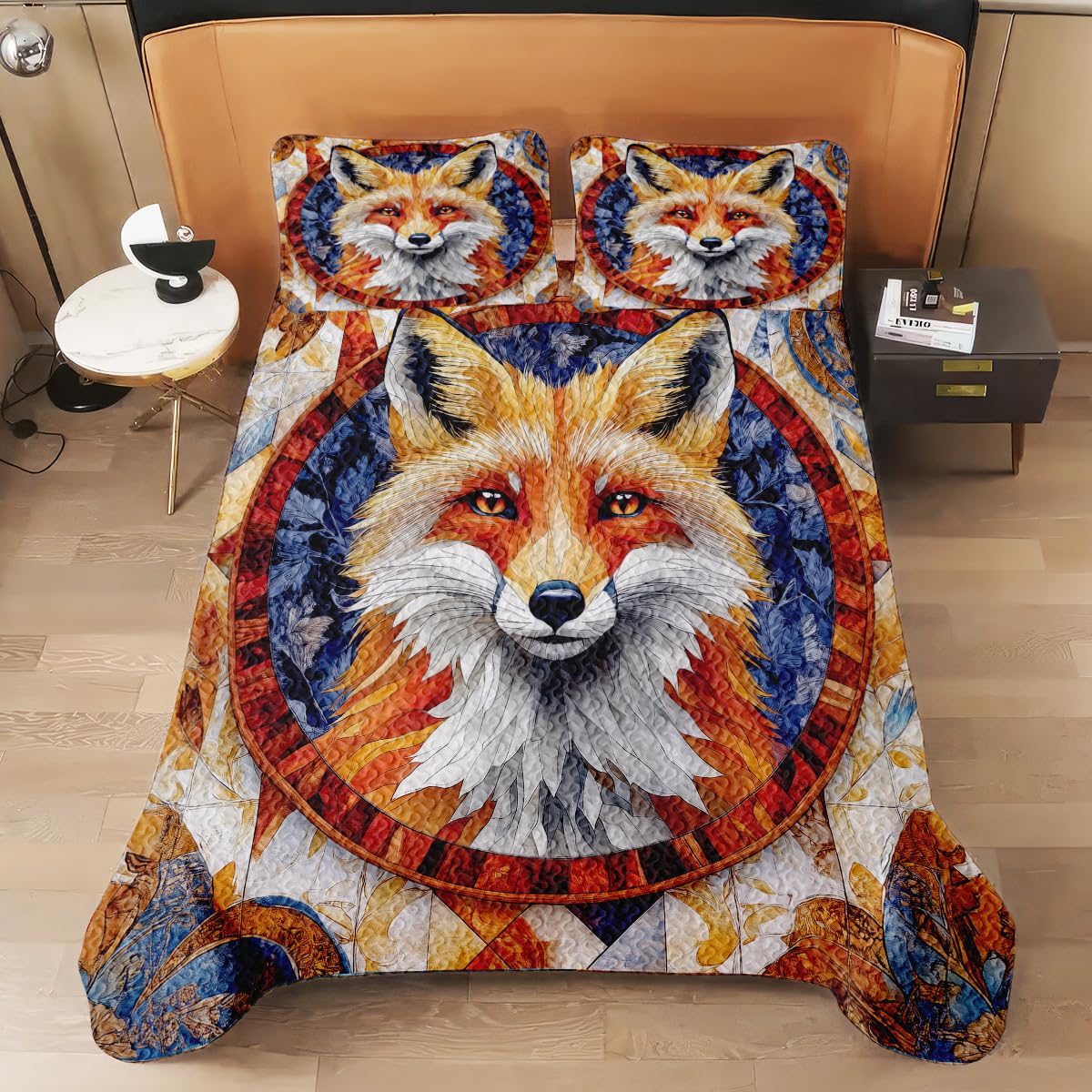 Jeminise Fox Patchwork Pattern Quilt Set, Animal Quilt Set Patchwork Style, Premium Quilt Pattern Bedspread for Mom Daughter, Fox Bedding Quilt (Full/Throw/Queen/King/Twin Size)