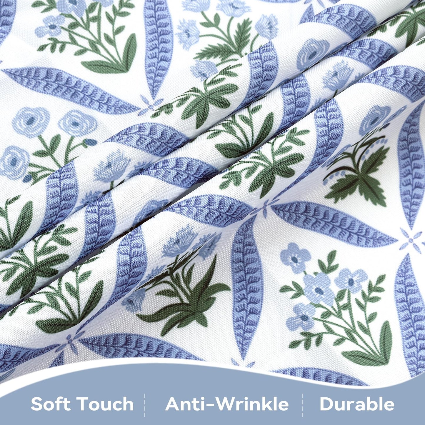 hometrixx Hand Block Print Rectangle Table Cloth Floral Farmhouse Washable Polyester Oil-Proof Tablecloth Stain Wrinkle Resistant Table Cover for Party Kitchen Decor Outdoor Picnic, 60x84 Blue